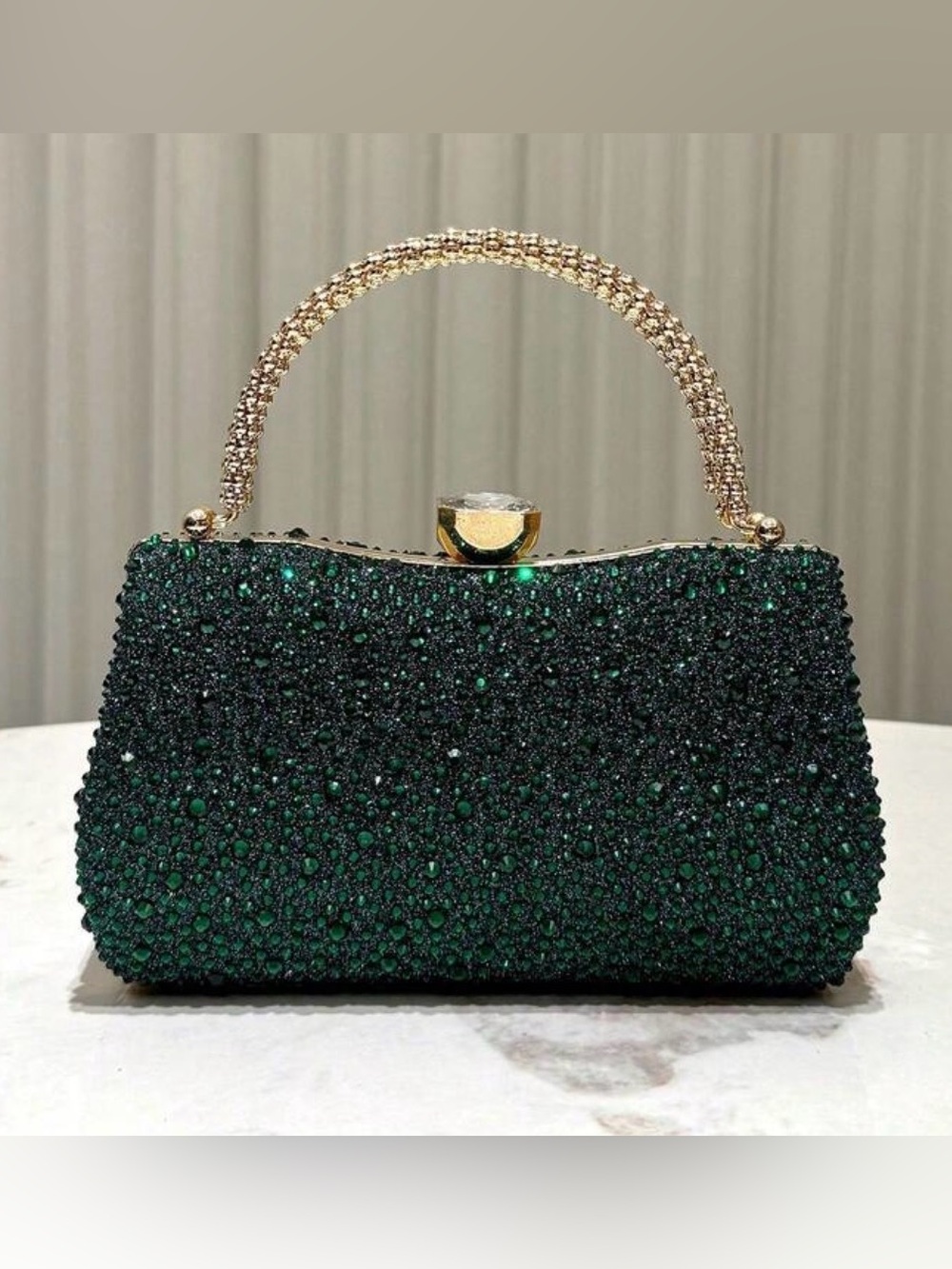 Emerald Crystal Top-Handle Evening Bag